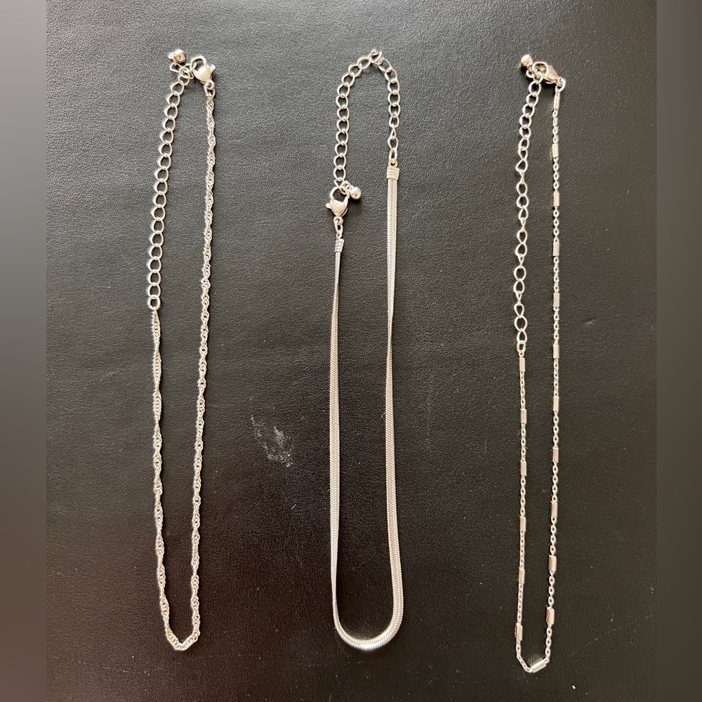 3 Short Silver Necklaces